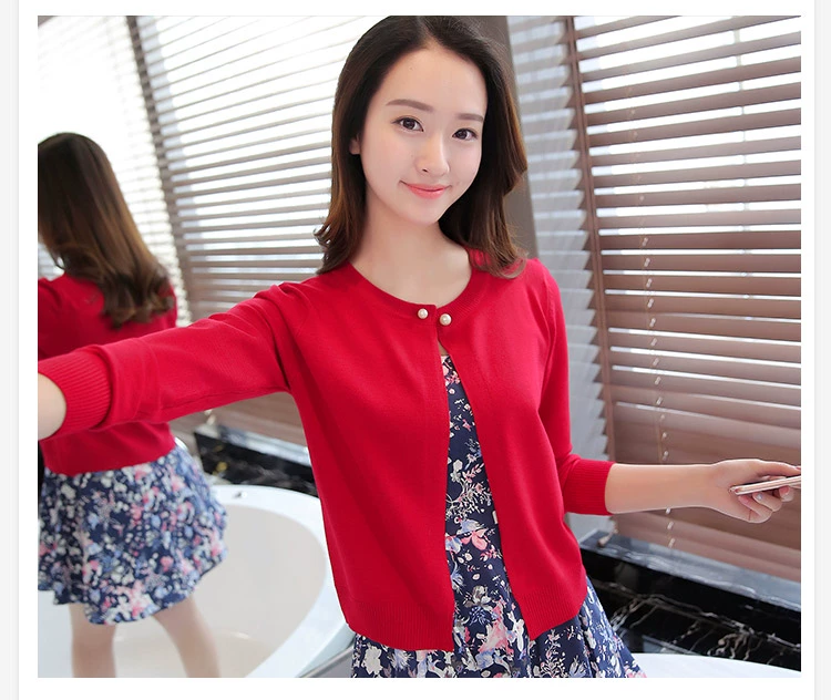 Áo len dệt kim Áo len cổ lọ mùa xuân và mùa hè Áo len mỏng Áo khoác mỏng cho nữ Áo chống nắng dài tay ngắn Loose Điều hòa Cape nhỏ