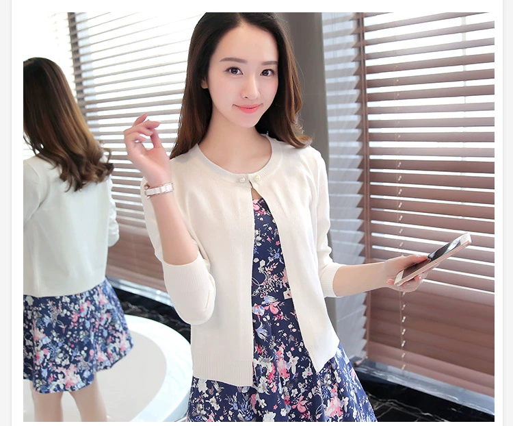 Áo len dệt kim Áo len cổ lọ mùa xuân và mùa hè Áo len mỏng Áo khoác mỏng cho nữ Áo chống nắng dài tay ngắn Loose Điều hòa Cape nhỏ