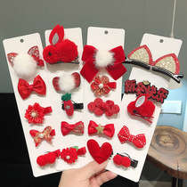 Chinese New Year headdress red bow child hairclip set baby clip does not hurt hair Chinese style ancient clothing hair accessories