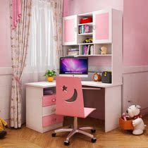 Korean style pastoral solid wood corner desk children pink learning table right angle computer desk with bookcase combination