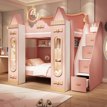 Bunk bed childrens bed girl princess castle bed with bookcase bunk bed high and low bed mother slide bed small apartment