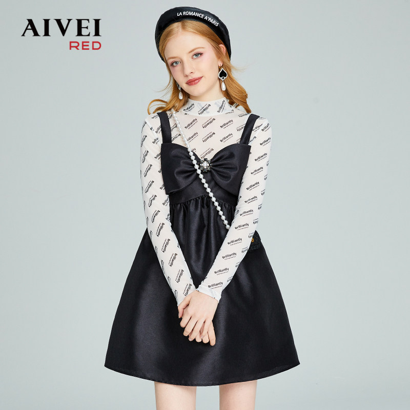 AIVEI Hinca Ai Weiwei 2023 Autumn sweet and cool letters Undershirt Harnesses one-piece dress Two sets of P0560075-Taobao