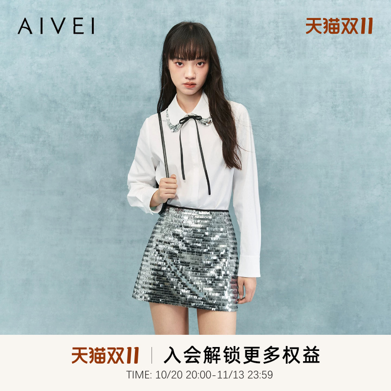 Aivei Xinhe Aiwei 2025 Winter Artistic Academy Age-Reducing Commuting Sequin Doll Collar Shirt Xrv7C01A