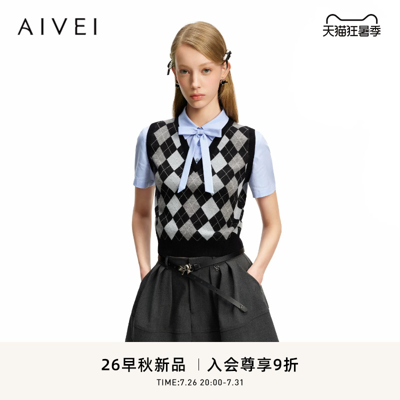 Aivei Xinhe Aivi 2026 Autumn New England College Jk Style Fake Two-Piece Plaid Knit Sweater Xsv5M17C Aivei Xinhe Aivi 2026 Autumn New England College Jk Style Fake Two-Piece Plaid Knit Sweater Xsv5M17C