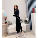 Длинное трикотажное платье, ретро юбка, средней длины, высокий воротник