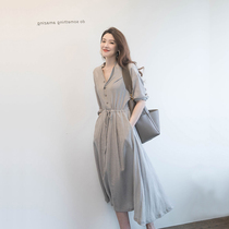 Dress female summer 2021 New Korean version waist temperament A- line dress French design sense niche long dress
