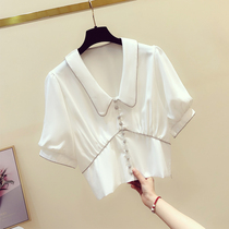 Chiffon shirt womens summer short sleeve 2021 New Tide Korean version loose thin design sense small shirt short foreign style top