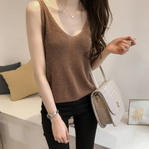 Ice silk camisole womens loose thin section base shirt sleeveless outside wear bright silk knitted short top