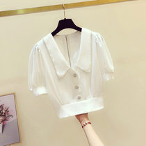 Chiffon shirt womens short sleeve summer 2021 New loose thin French waist bubble sleeve design sense niche shirt