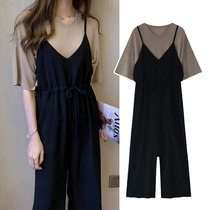 Set Women summer 2021 new size womens clothing loose thin temperament fashion trend cover meat top two-piece set