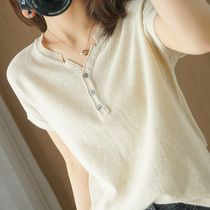 Ice silk short sleeve T-shirt female 2021 summer new Korean loose slim vneck half sleeve bottomed sweater top