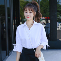 Shirt women design sense niche short sleeve 2021 summer new Korean loose V collar professional work white shirt tide