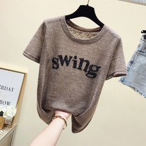 Ice silk short-sleeved t-shirt womens summer 2021 new Korean version loose thin super fire half-sleeve t-shirt thin Western-style top