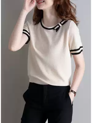 Ice silk short sleeve T-shirt female 2021 summer New loose slim thin breathable thin Joker sweater foreign pie top