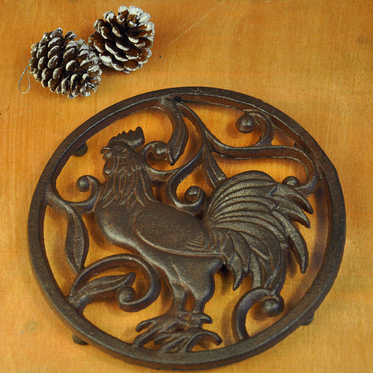 Retro cast iron rooster heat insulation cushion round pot cushion dining cushion anti-burn mat kitchen living-room home desktop iron art deco-Taobao