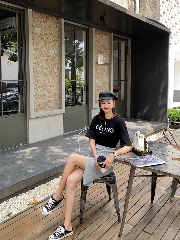 DABI 韓國學院風收腰顯瘦不規則裙套裝短袖裙裝 DABI 韓國學院風收腰顯瘦不規則裙套裝短袖裙裝