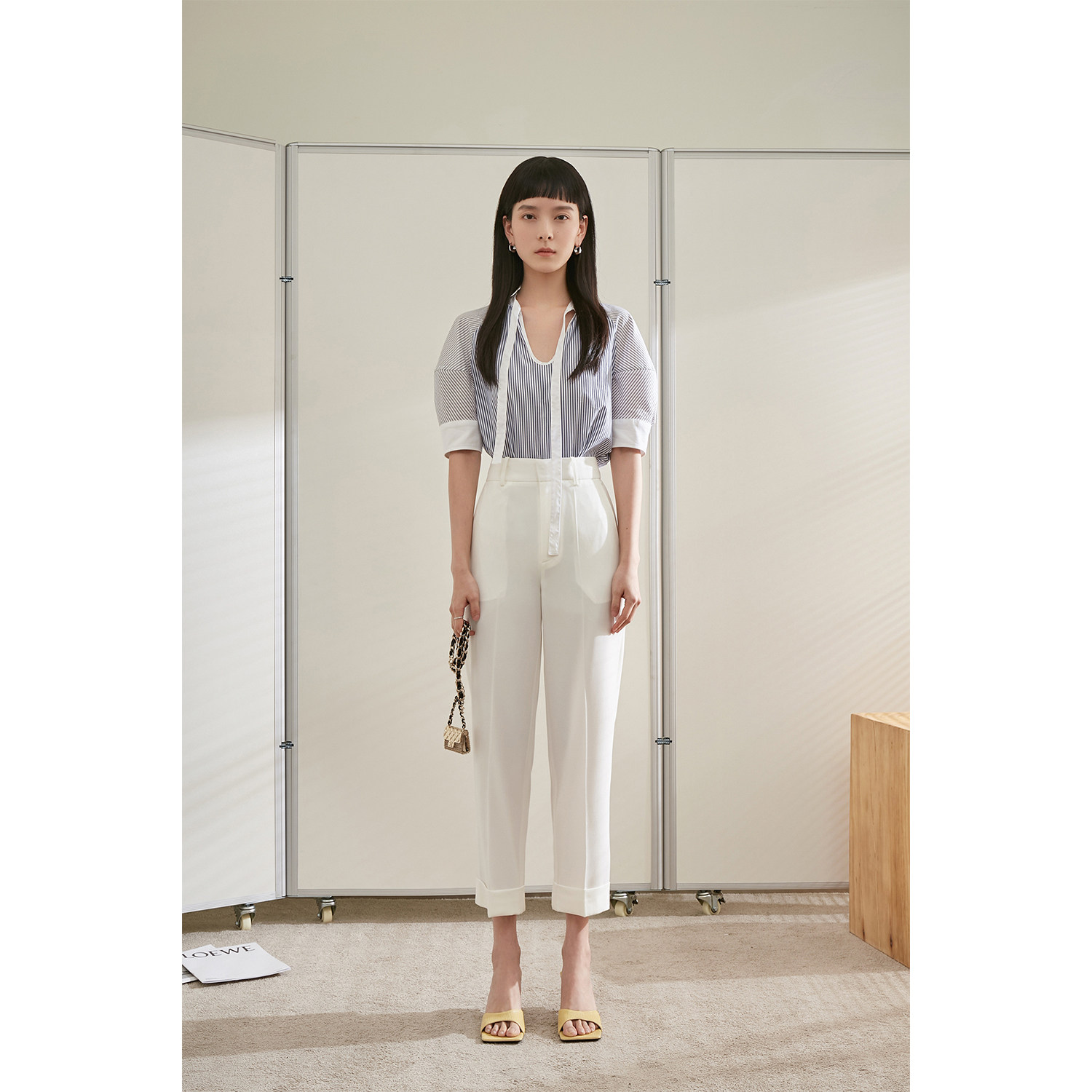 EMUN Straight Tube Smoke Tubes Pants West Fit Pants Woman Loose 90% Pants Blue Black White Casual Spring Summer slim and high waist