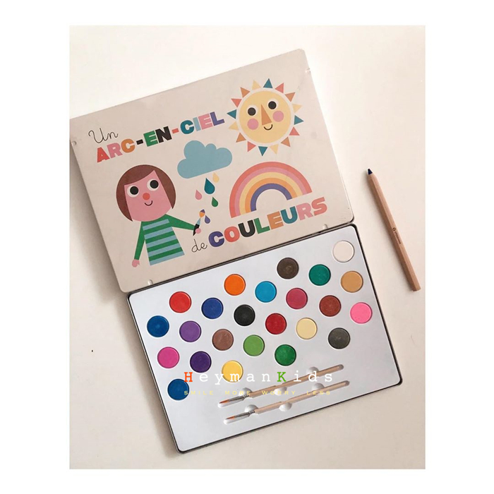 heymankids｜Vilac Retro Children's Watercolor Pigment 24 Color Small Paint Iron Box of Solid Water Powder