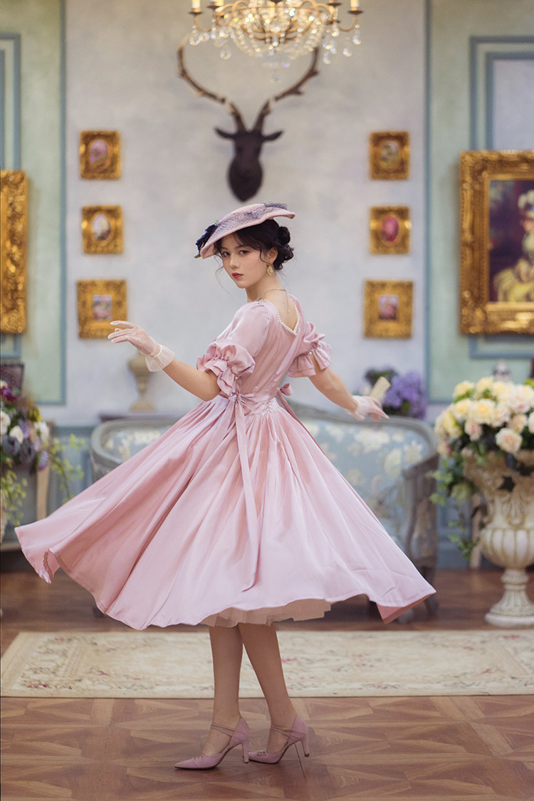 VMW (spot) good time is like a dream white pink French elegant dating romantic dress