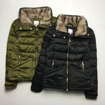 Foreign trade Original Single autumn and winter new womens down cotton coat short fashion cotton stitching wool collar thick warm