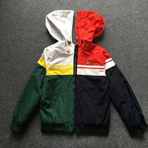 Foreign trade original single 18-year new spring mens coat stitching red white and blue fashion grass green outdoor camping