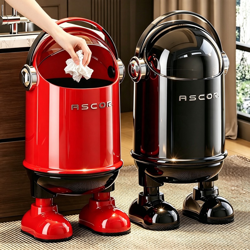 Living Room Trash Can for Home Use, 2026 New Model, Light Luxury, High-End, Suitable for Kitchen, Bedroom, Bathroom, Astronaut Design, High Aesthetic Value, Creative