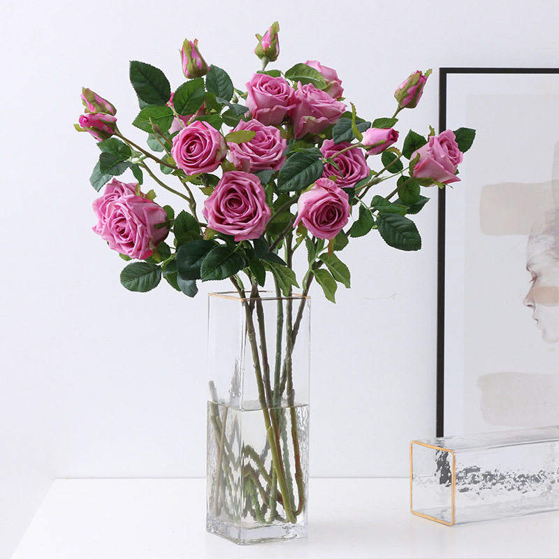 3 artificial roses feel moisturizing silk flowers on the floor to place a single flower ornament in the living room, fake flower decoration soft