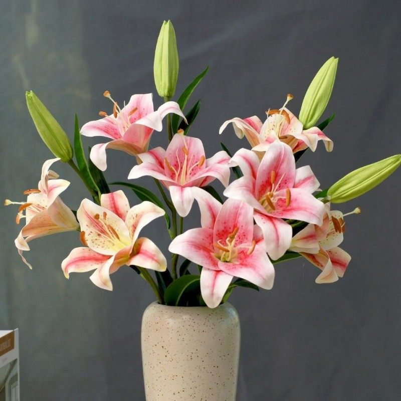 Simulation fake flower pu feel perfume lily silk flower living room floor-to-ceiling flower home decoration flower 3 heads single