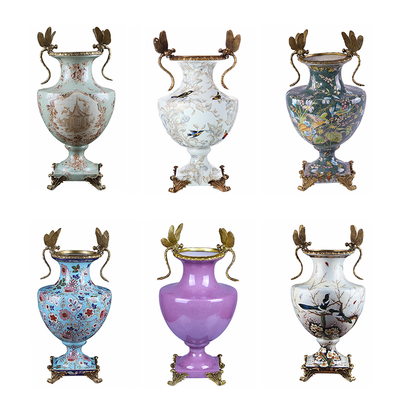 Eurostyle pure copper vases French style living room floriers lavish villas table tea table Decorations Xuanguan Wine Cabinet American Pendulum