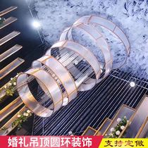 New wrought iron stage ceiling decoration wedding wrought iron carved ring ring five ring song wedding pendant prop ring