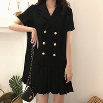 Large size womens clothing 2021 summer new fat mm belly hidden meat suit collar short skirt age-reducing dress