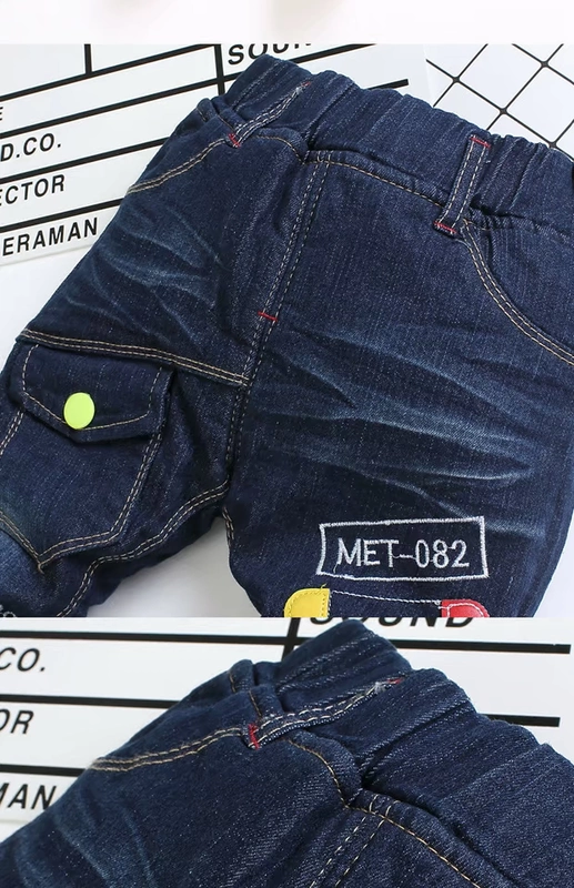 Các mẫu áo thu đông cho bé trai Quần jeans nam mùa đông 1-2-3-4-7 tuổi trẻ em cộng với nhung cộng với quần cotton quần jean trẻ em xuất khẩu