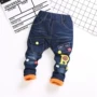 Các mẫu áo thu đông cho bé trai Quần jeans nam mùa đông 1-2-3-4-7 tuổi trẻ em cộng với nhung cộng với quần cotton quần jean trẻ em xuất khẩu