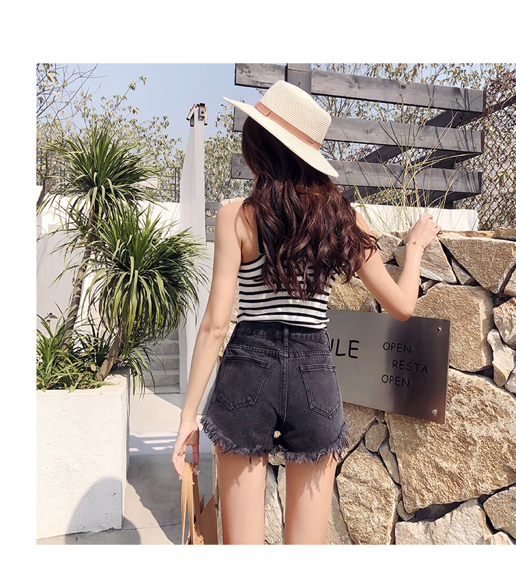 VK旗艦店 韓系時尚流蘇邊兩色扣環牛仔短褲單品短褲