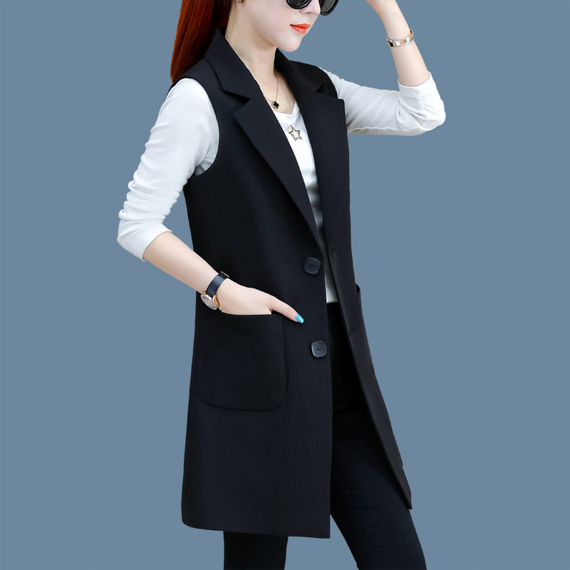 Black Suit Vest for Women, Spring and Autumn, Mid-Length, Outerwear, 2026 New Style, High-End, Slim-Fit Vest Jacket