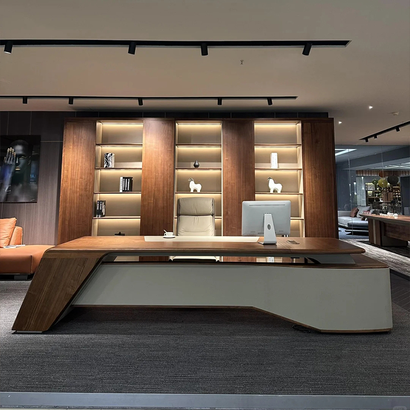 Light Luxury Boss Desk, Modern Ceo Desk, Chairman's Room Executive Desk, High-End Side Table Combination with Side Cabinet