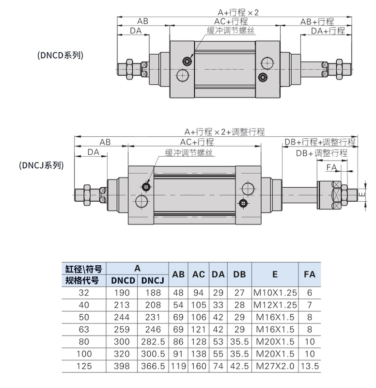 Bộ phụ kiện hoàn chỉnh bằng khí nén xi lanh tiêu chuẩn dài mở rộng SEJ hành trình đôi trục đầu ra có thể điều chỉnh DNC32 mua xi lanh khí nén xi lanh khi nen smc