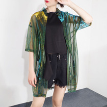 HOTFAN 2021 summer new Port wind color change loose medium-long shirt laser perspective sunscreen shirt