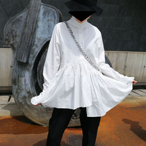 PFF custom niche design sense womens shirt long sleeve womens white irregular hem mid-length top