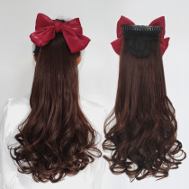 Disassembly plug comb bow ponytail female pear flower roll big wave long curled corn hot Net red Korean wig