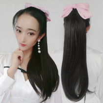 2020 female upgrade disassembly insert comb micro roll long straight hair 65cm pearlescent bow DIY high ponytail braid