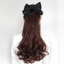 Net Red new Korean wig female disassembly plug type big bow ponytail long curly hair braid pear flower roll wave roll