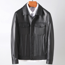 European imported sheepskin mens leather short slim leather jacket lapel leather leather jacket mens coat