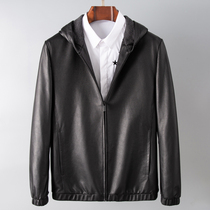 Simple atmosphere imported cowhide leather jacket mens leather hooded jacket mens head layer cowhide jacket mens leather jacket