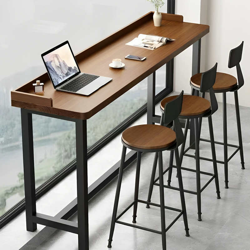 Solid Wood Bar Table, Bar Coffee and Milk Tea Table and Chair Set, Home Table, Simple Narrow Table, Balcony High-Legged Long Table