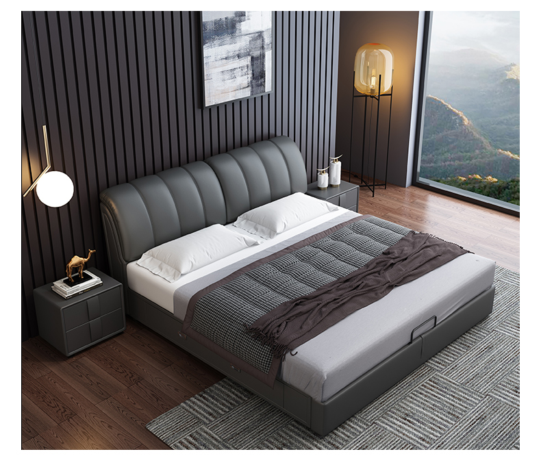 Bole Bắc Âu giường ngủ hiện đại tối giản giường ngủ master 1.8 m lưu trữ bầu không khí giường cưới giường gỗ rắn giường mềm - Giường giường tầng gỗ