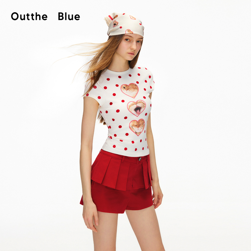 Outtheblue Do You Love Cats? New Summer Polka Dot Cat Slim-Fit Regular Shoulder Short-Sleeve T-Shirt Top Outtheblue Do You Love Cats? New Summer Polka Dot Cat Slim-Fit Regular Shoulder Short-Sleeve T-Shirt Top