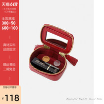 FASHSAY ARTISANAL RETRO LADY GENUINE LEATHER PORTABLE TRAVEL JEWELLERY CONTAINING CARTRIDGES MIRROR Cosmetic Pouch