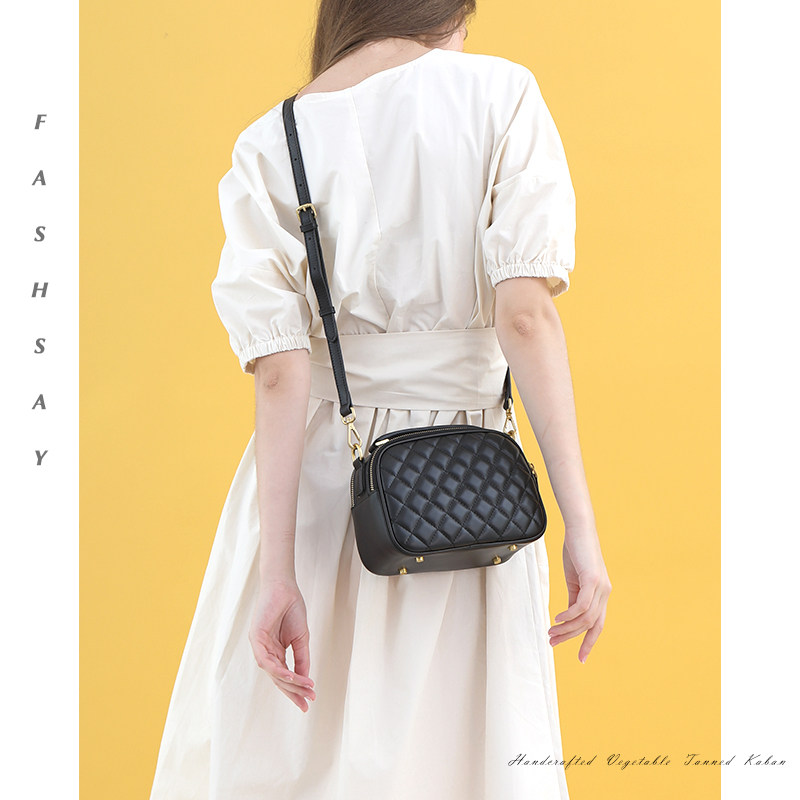 FASHSAY first layer cowhide leather women 2022 new fashion summer all-match black one-shoulder messenger small bag