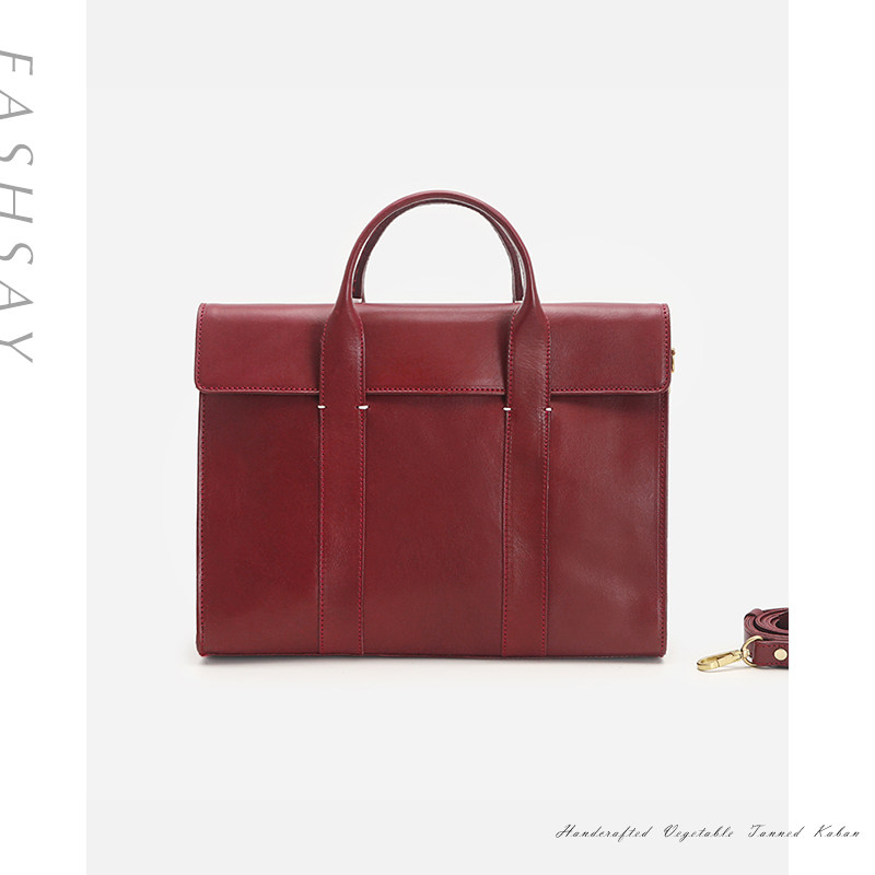 FASHSAY full leather handmade high-end atmosphere ladies leather senior business commuter computer briefcase handbag